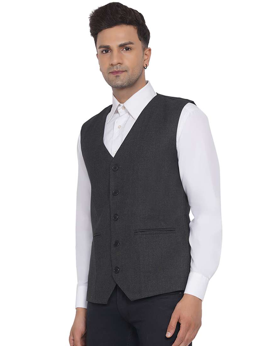 grey solid nehru jacket - 18532900 -  Standard Image - 1