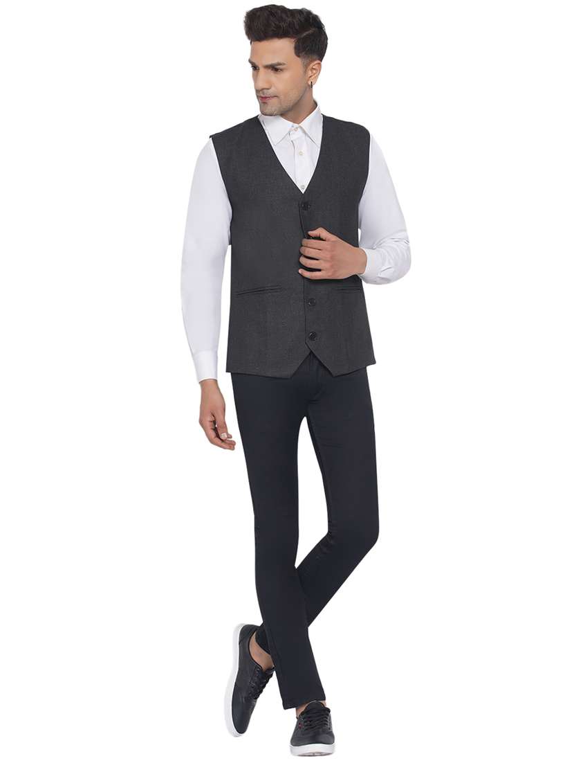grey solid nehru jacket - 18532900 -  Standard Image - 4