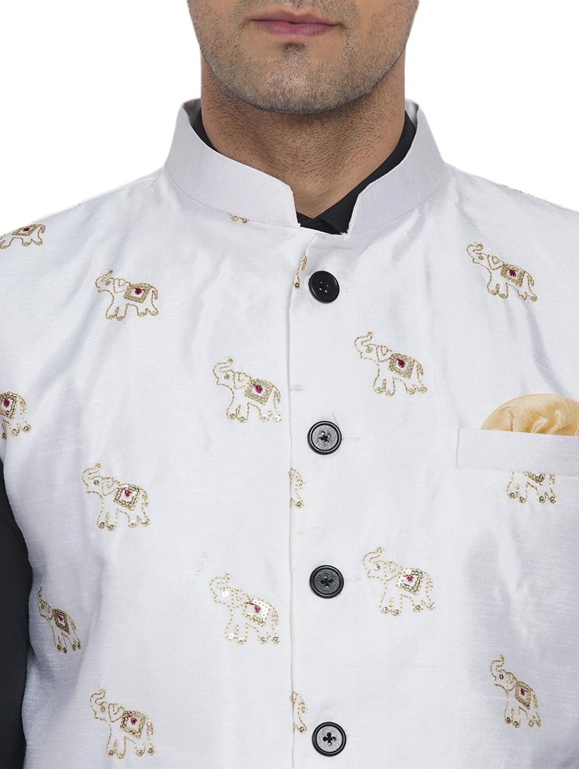 men self design sleeveless nehru jacket - 18532920 - Standard Image - 4