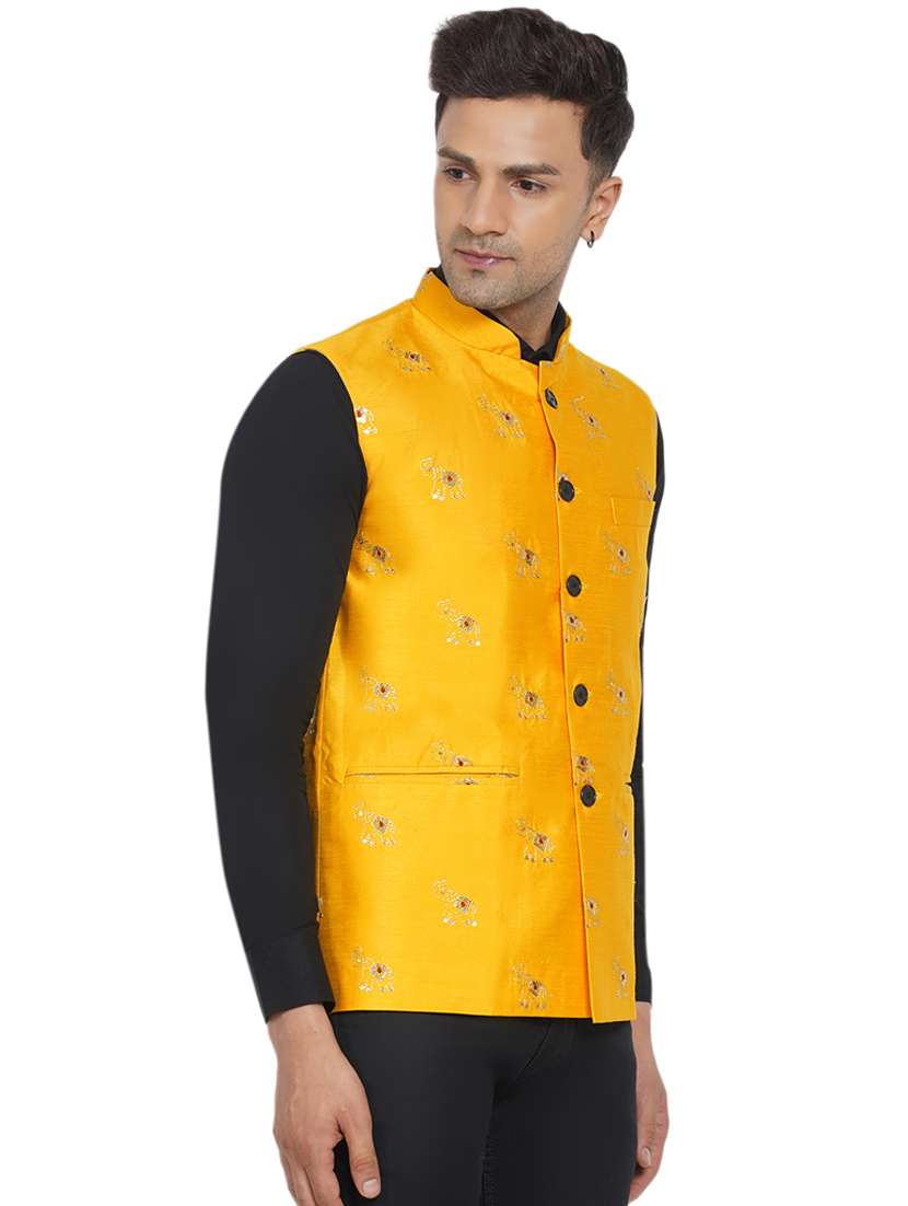 men self design sleeveless nehru jacket - 18532921 -  Standard Image - 1