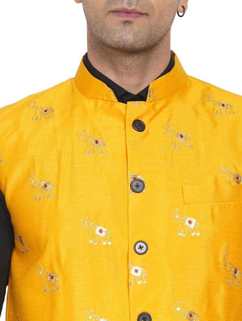 men self design sleeveless nehru jacket - 18532921 -  Standard Image - 4