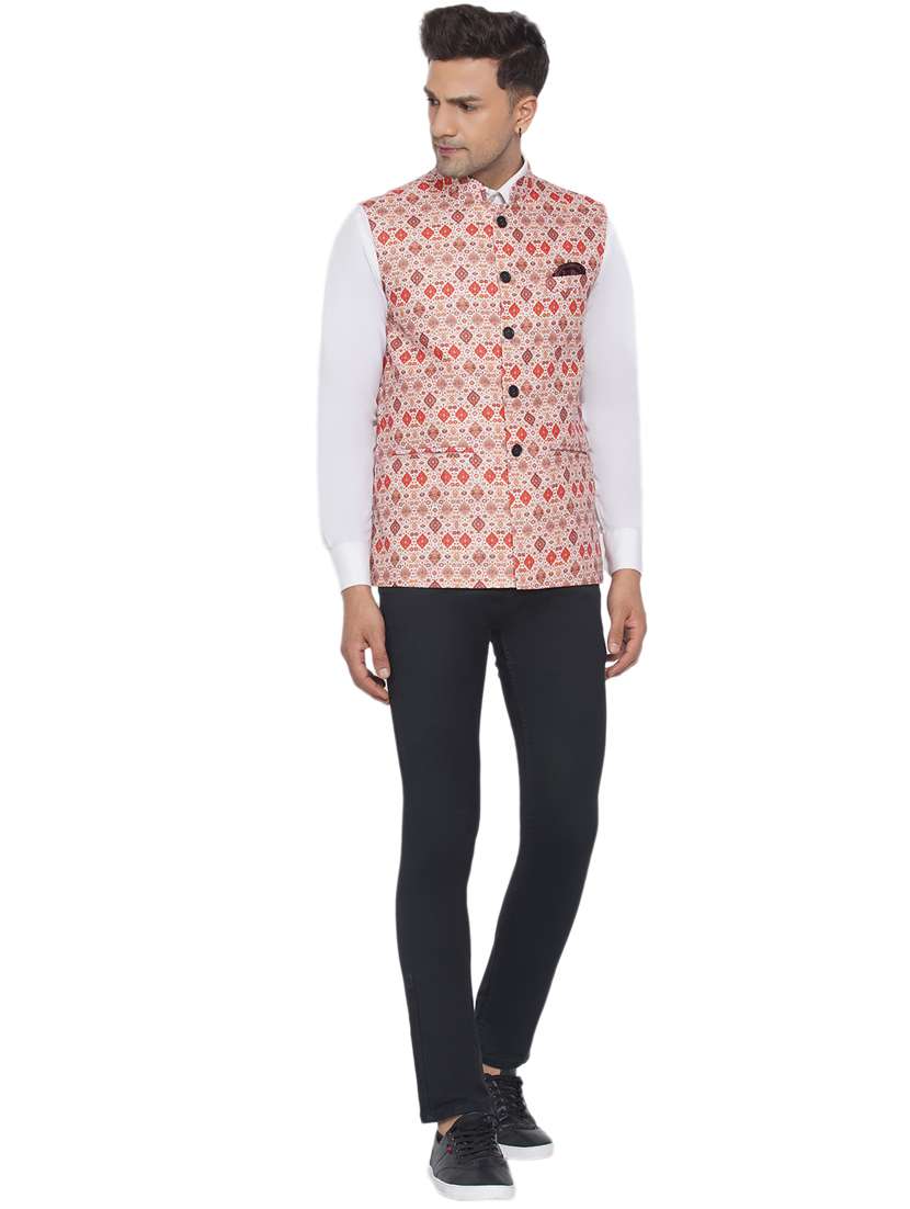 ikat printed nehru jacket - 18532928 -  Standard Image - 4