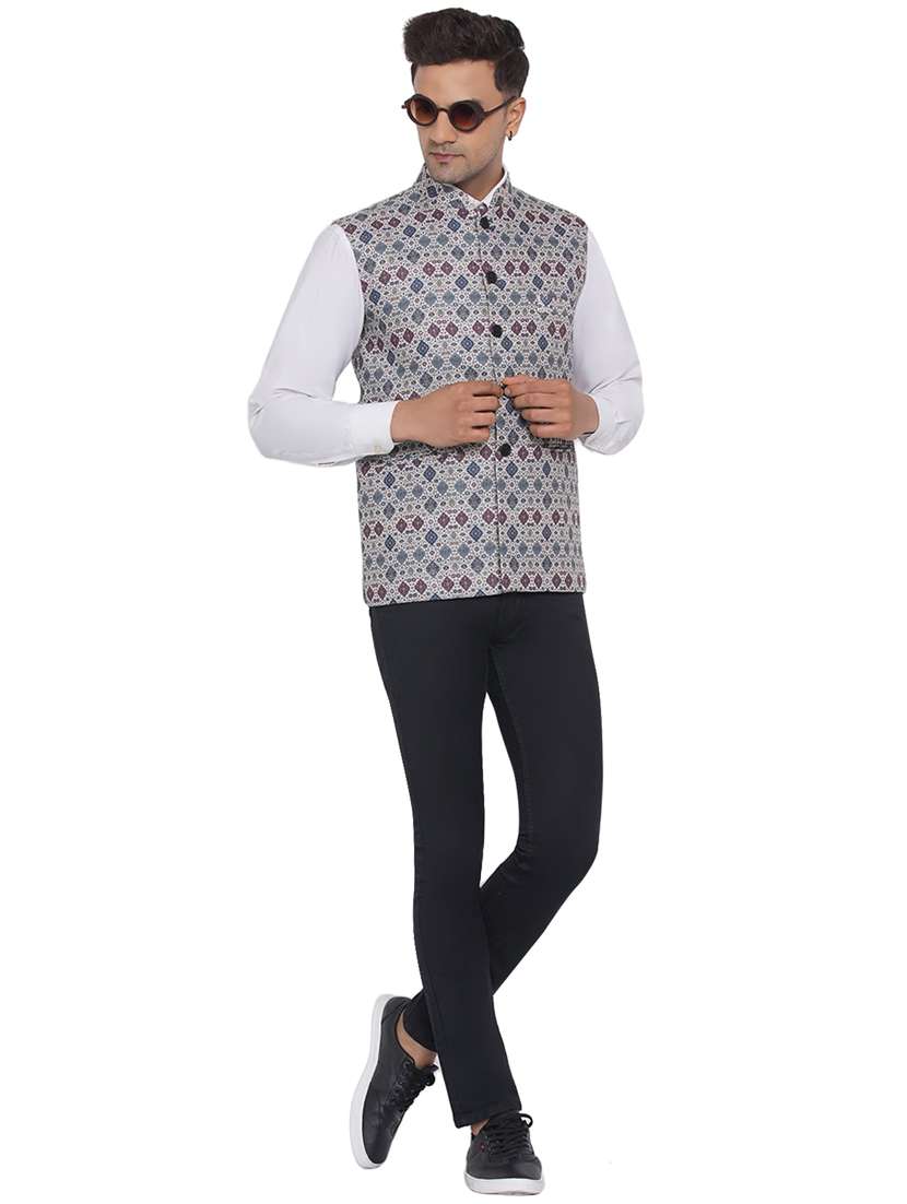 printed nehru jacket - 18532931 -  Standard Image - 4