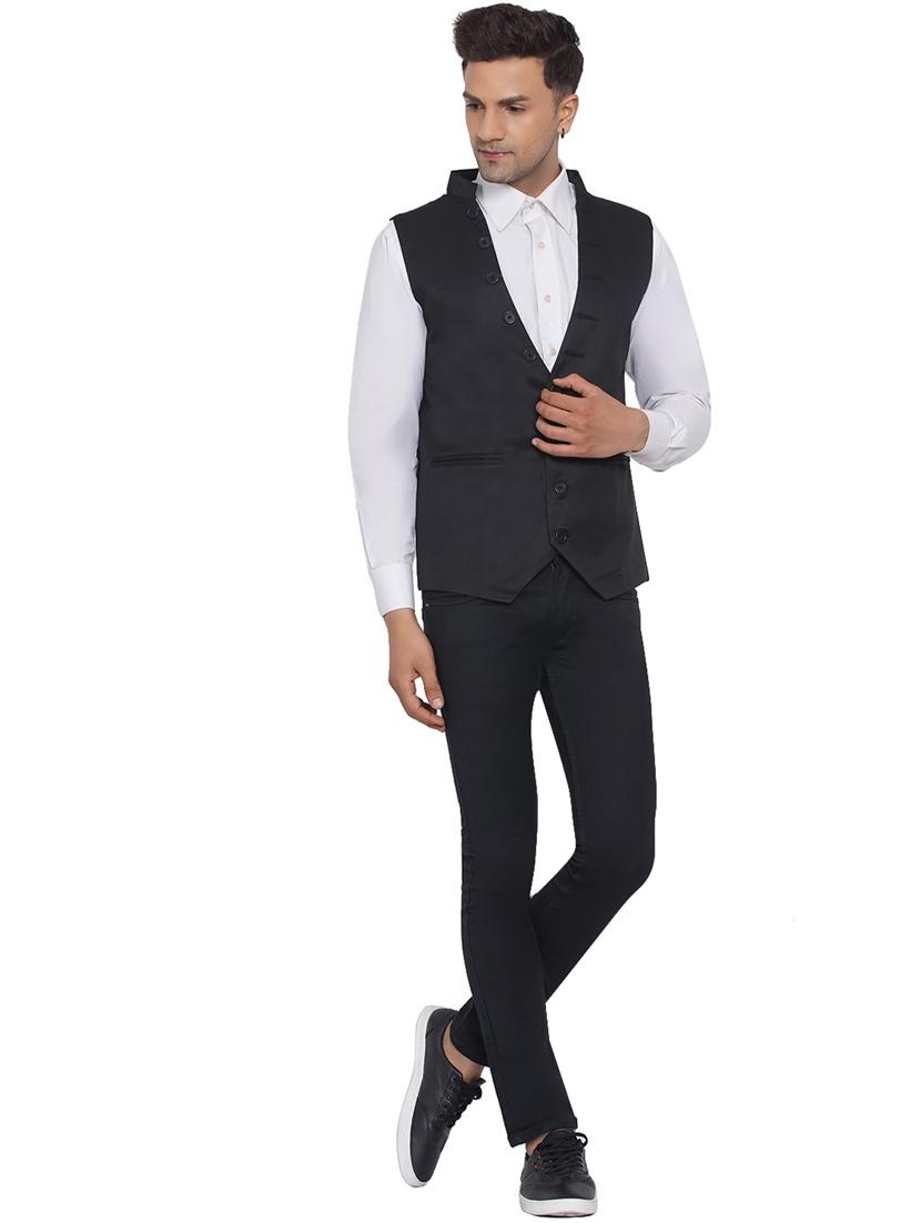overlapping neck solid nehru jacket - 18532941 - Standard Image - 4