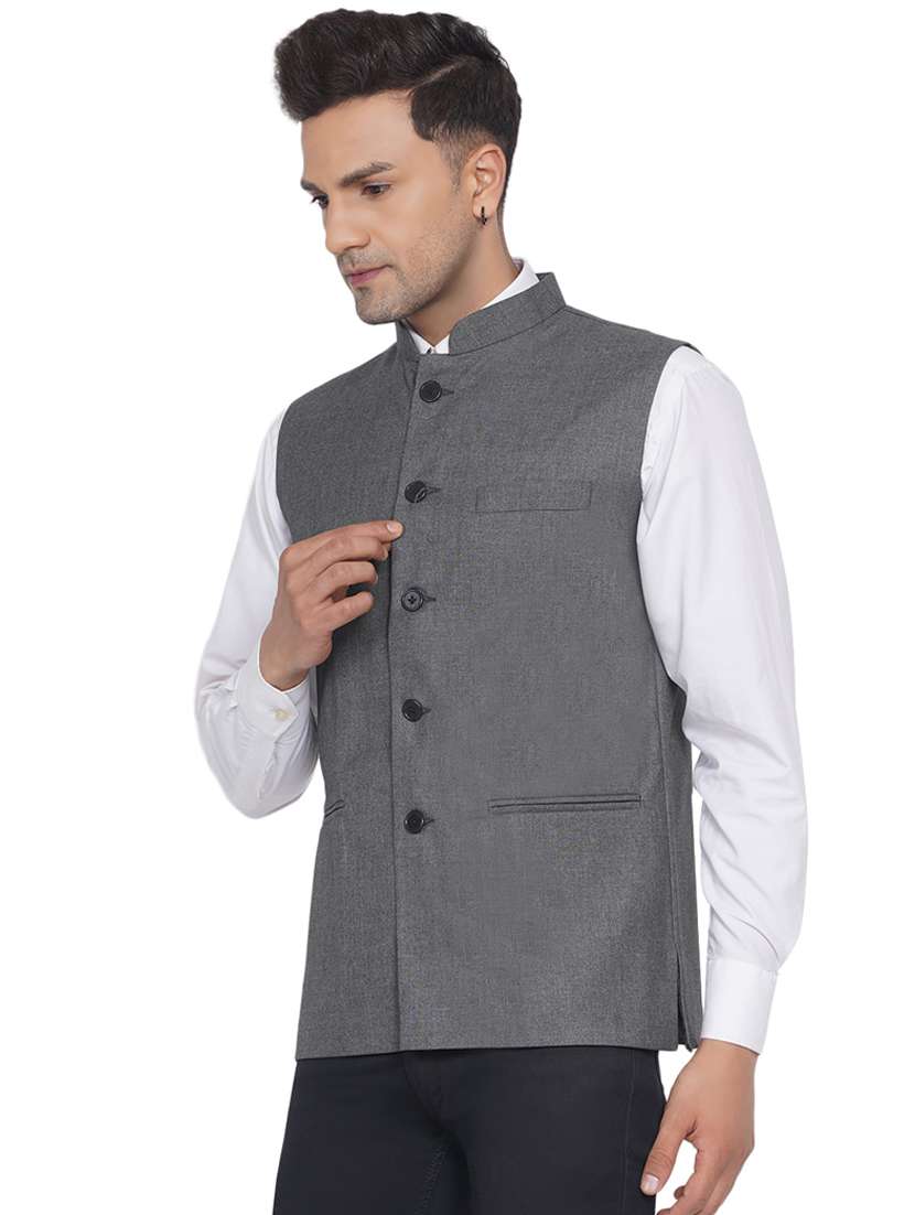 solid nehru jacket - 18532948 - Standard Image - 1