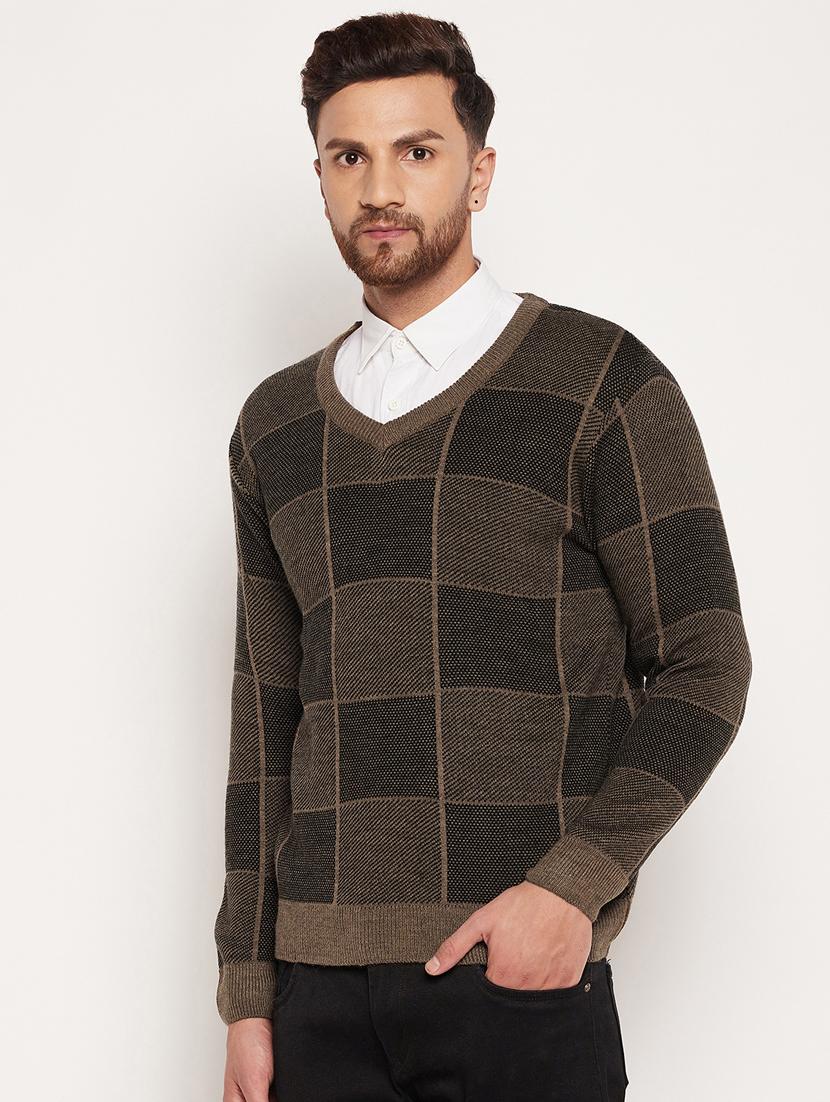 v neck checkered pullover - 18532961 - Standard Image - 1
