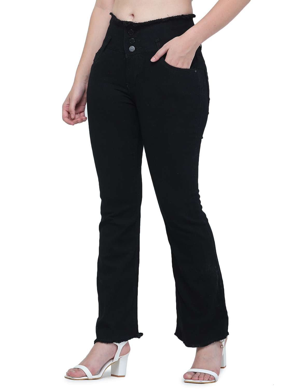 high rise solid denim jean - 18532999 -  Standard Image - 1