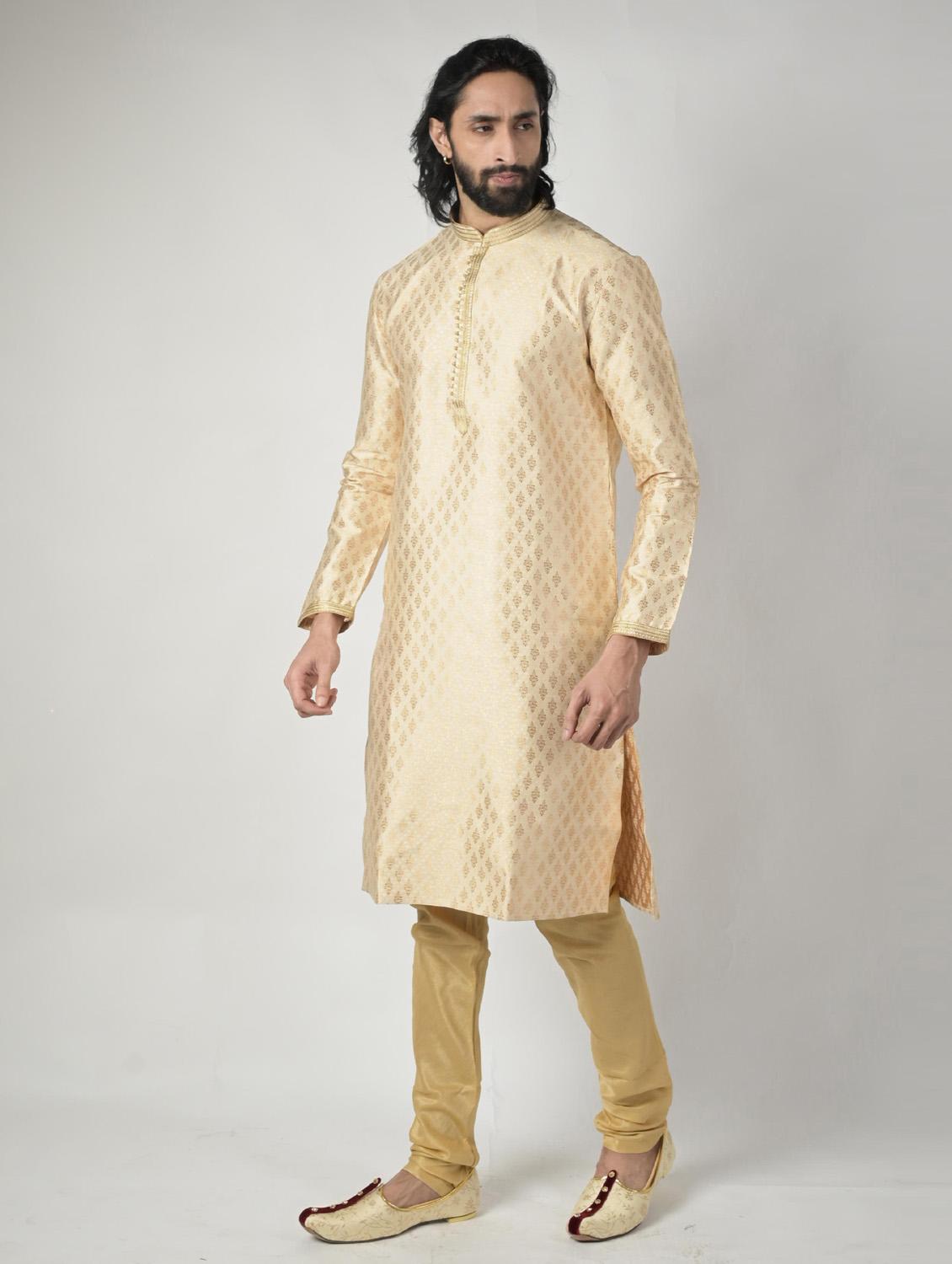mandarin neck self-designed kurta pyjama ethnic wear set - 18533498 - Standard Image - 1