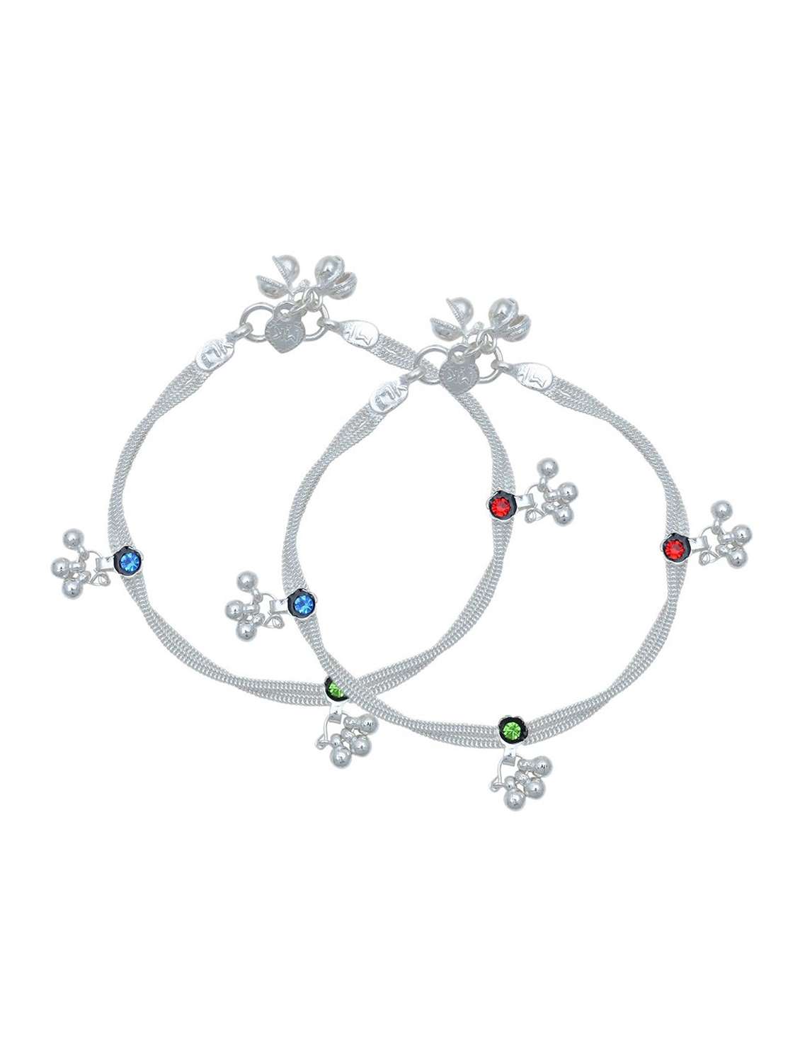 silver plated multi color stoned anklet 
