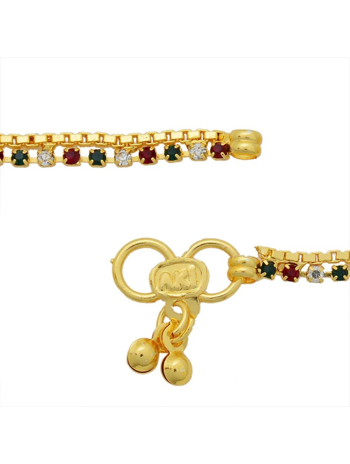 gold plated brass anklet studded with stones - 18533968 - Standard Image - 1