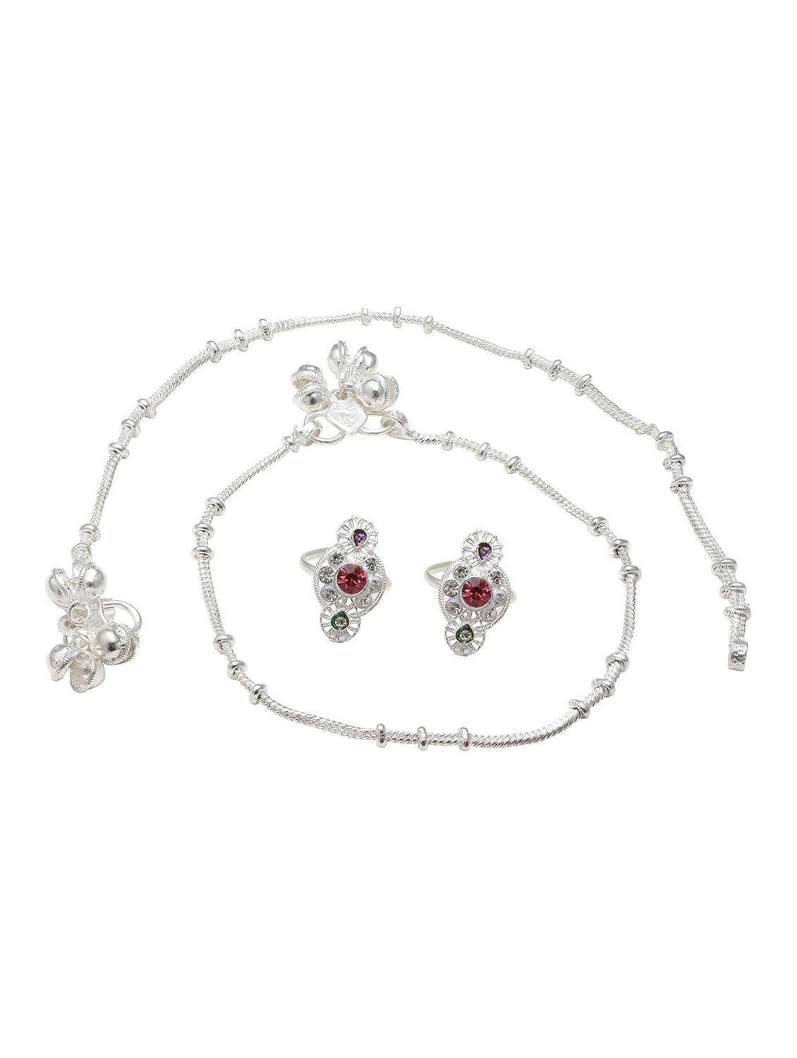 silver plated brass anklet with toe rings 