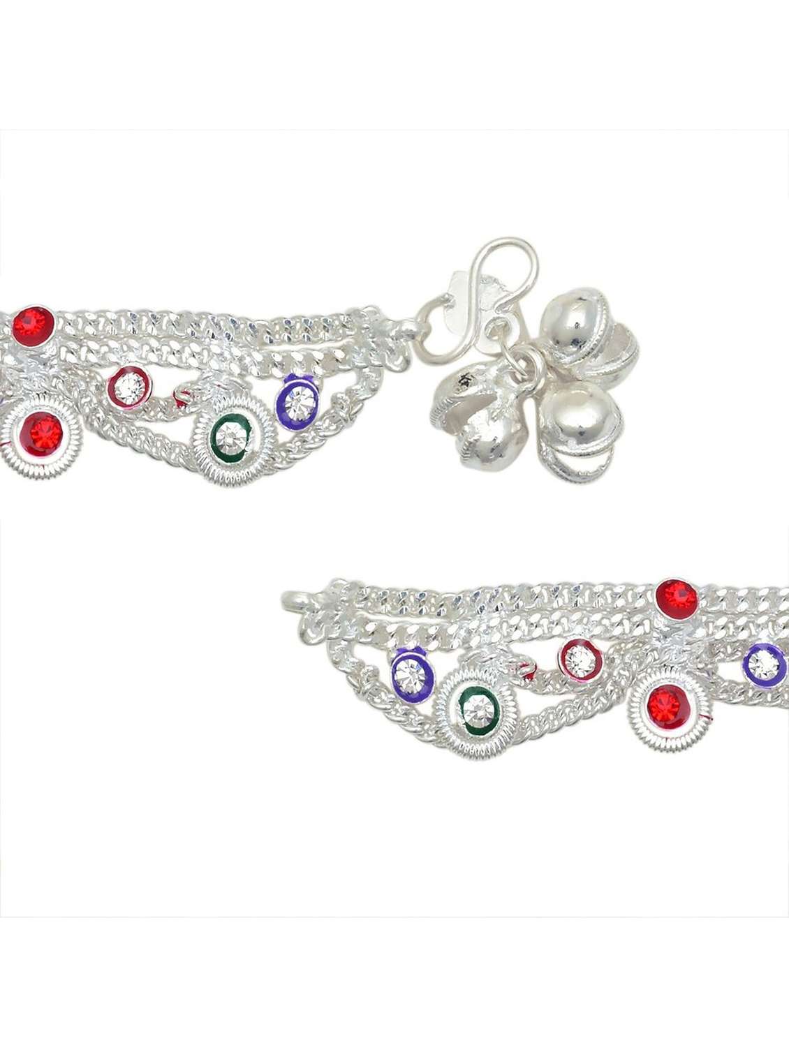 silver plated multi color stoned anklet  - 18533981 -  Standard Image - 1