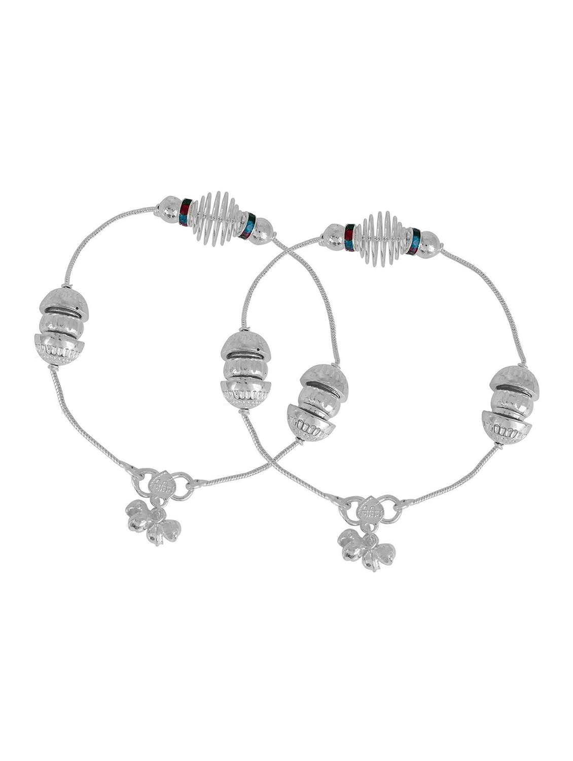 silver plated multi color stoned anklet 