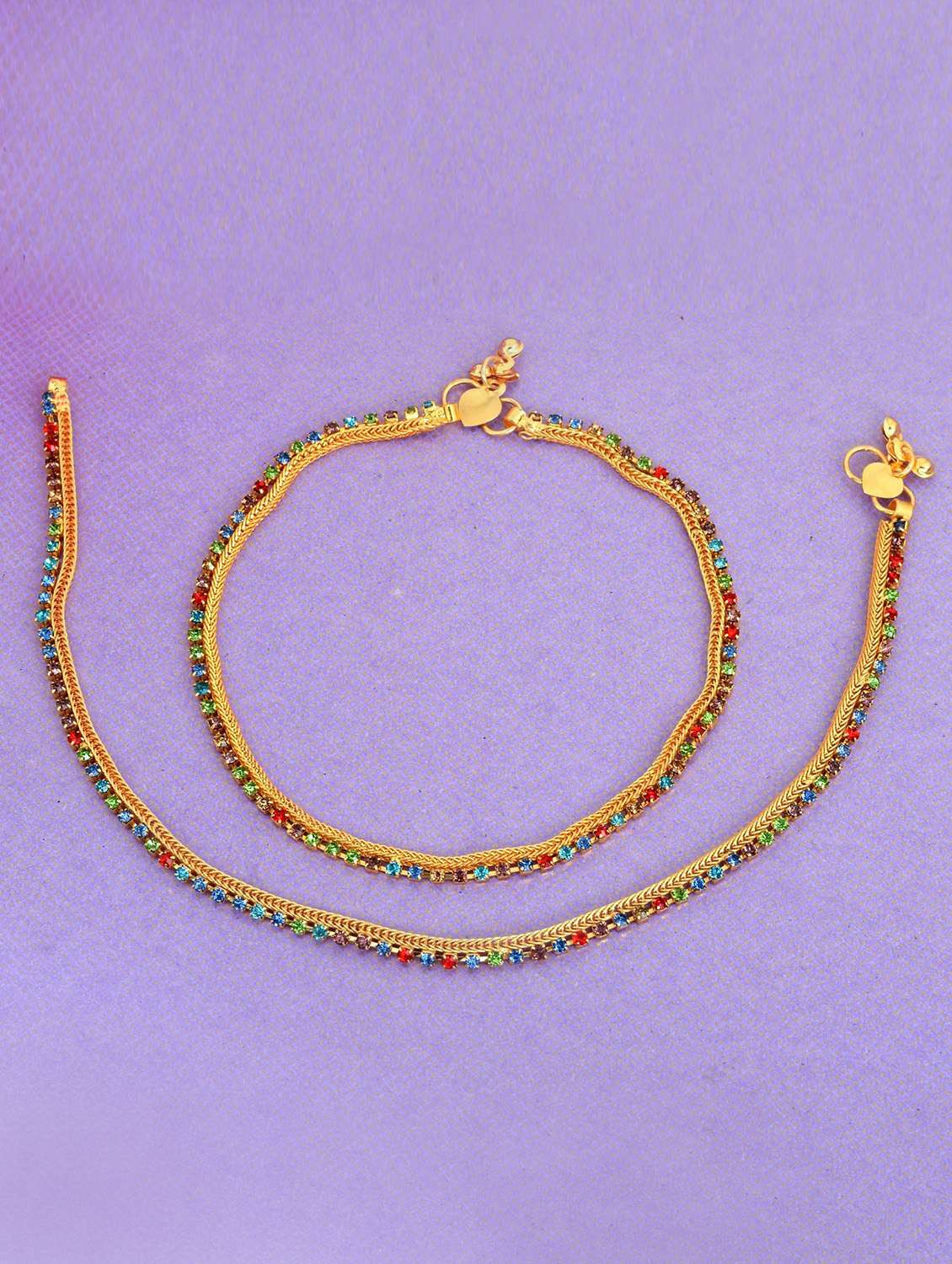 gold plated brass anklet with studded stones  - 18534008 -  Standard Image - 1