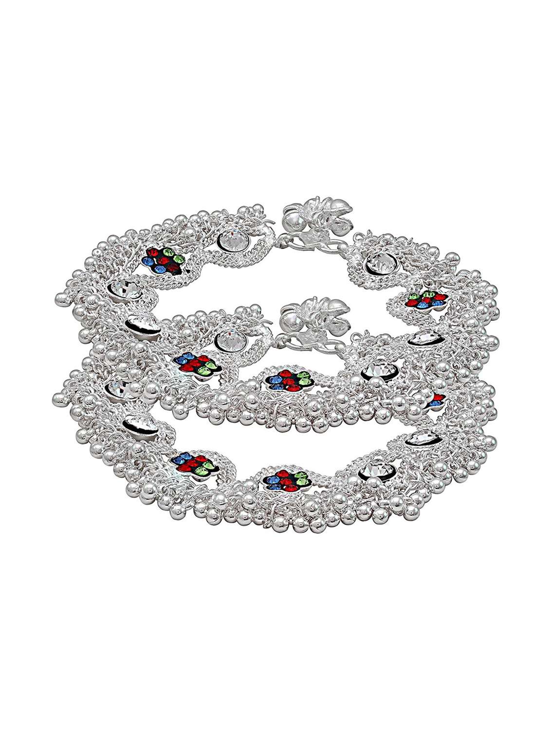 silver plated multi color stoned anklet 