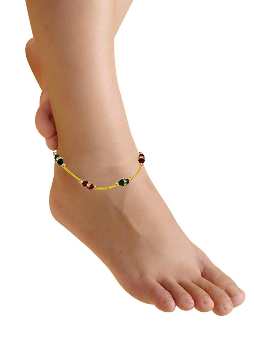 gold plated brass anklet with studded stones - 18534030 - Standard Image - 1