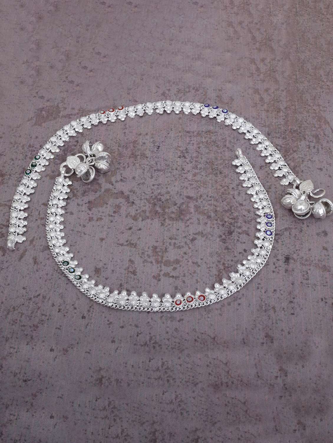 silver plated multi color stoned anklet 