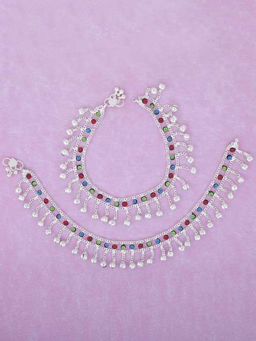 silver plated multi color stoned anklet - 18534041 - Standard Image - 0