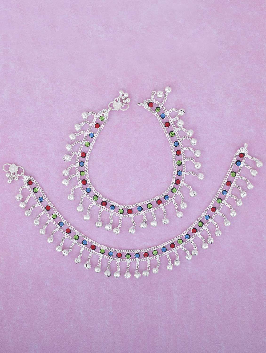 silver plated multi color stoned anklet - 18534041 - Zoom Image - 0