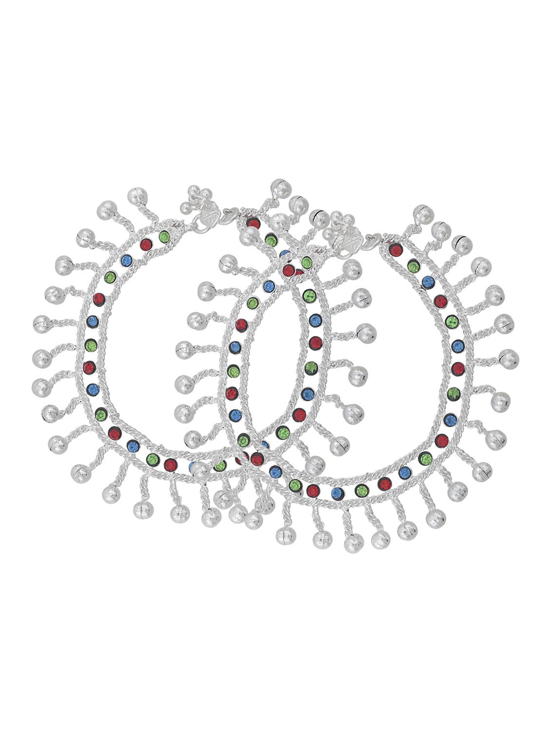 silver plated multi color stoned anklet - 18534041 - Standard Image - 1