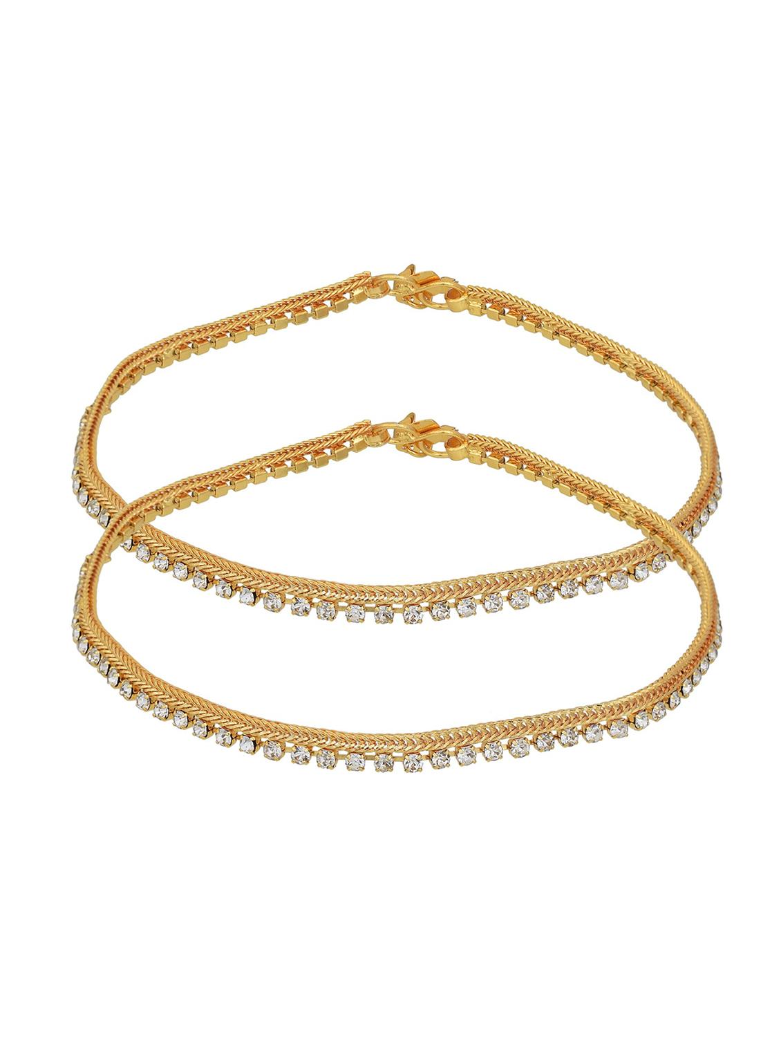 gold plated brass anklet with studded stones  - 18534053 -  Standard Image - 1