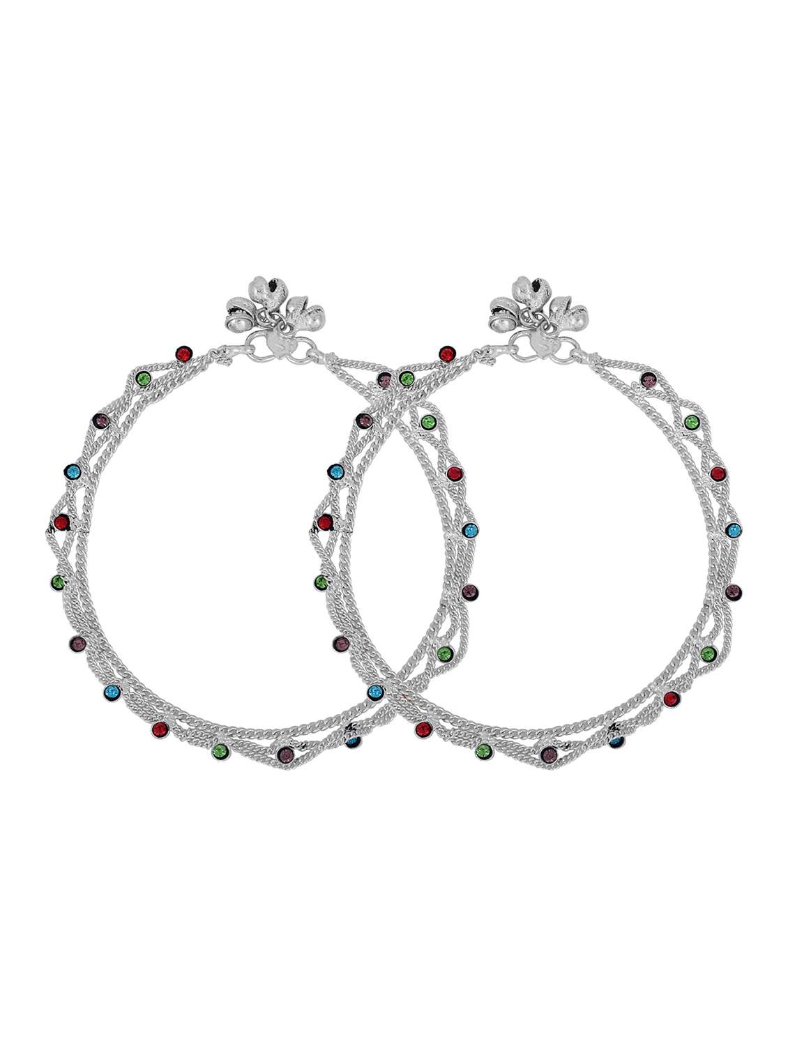 silver plated multi color stoned anklet  - 18534054 -  Standard Image - 1