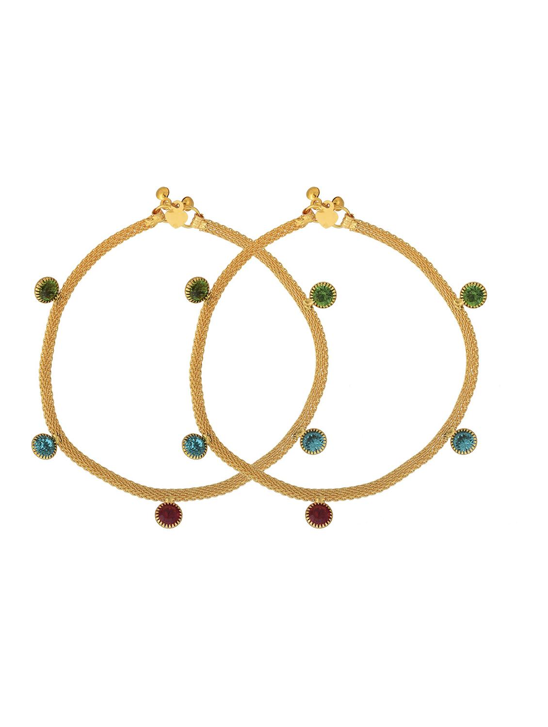 gold plated brass anklet with studded stones  - 18534059 -  Standard Image - 1
