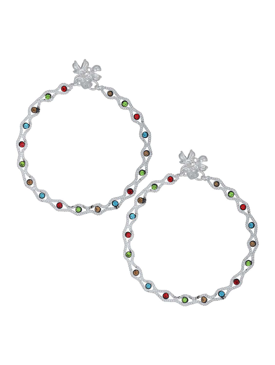 silver plated multi color stoned anklet  - 18534077 -  Standard Image - 1
