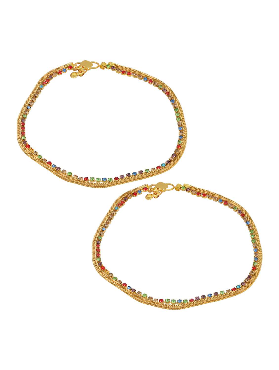 gold plated brass anklet with studded stones  - 18534080 -  Standard Image - 1