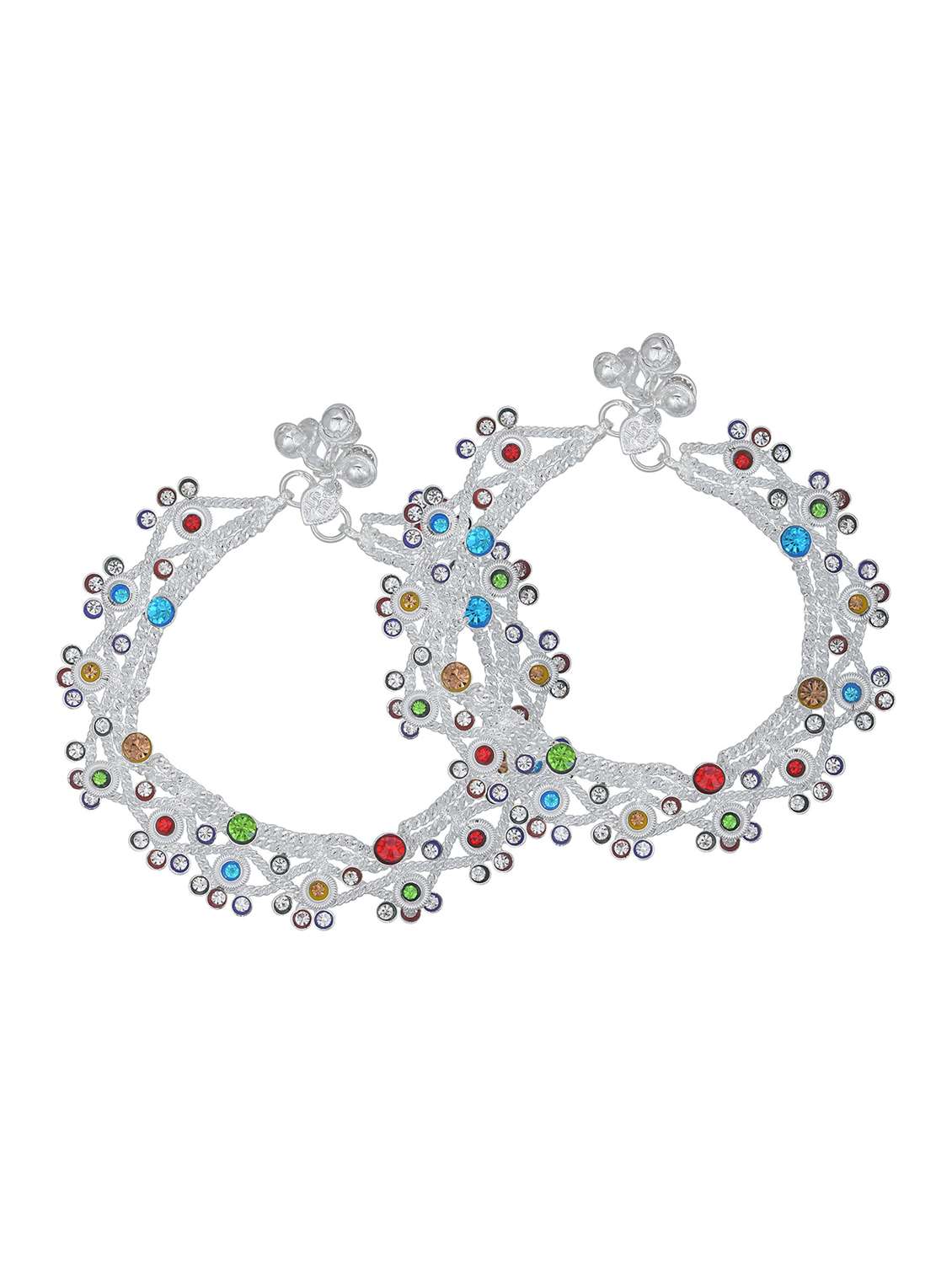 silver plated multi color stoned anklet 