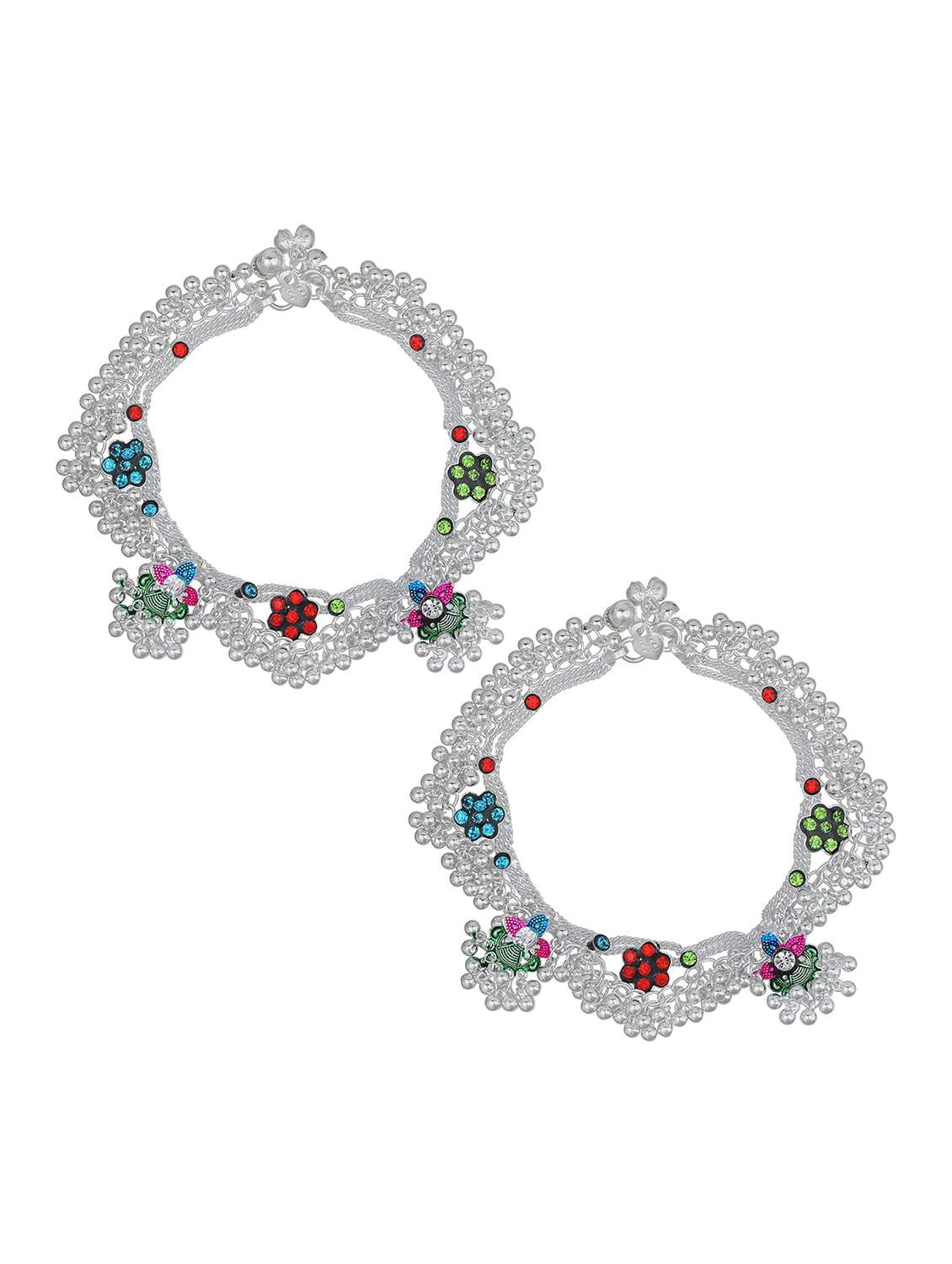 silver plated multi color stoned anklet  - 18534082 -  Standard Image - 1