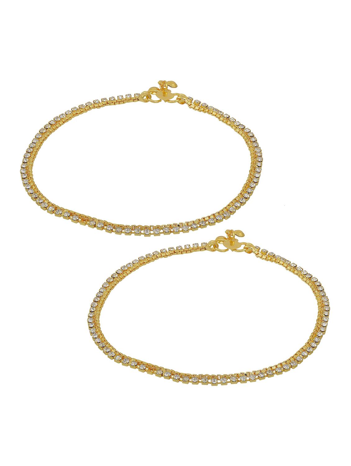 gold plated brass anklet with studded stones - 18534094 - Standard Image - 1