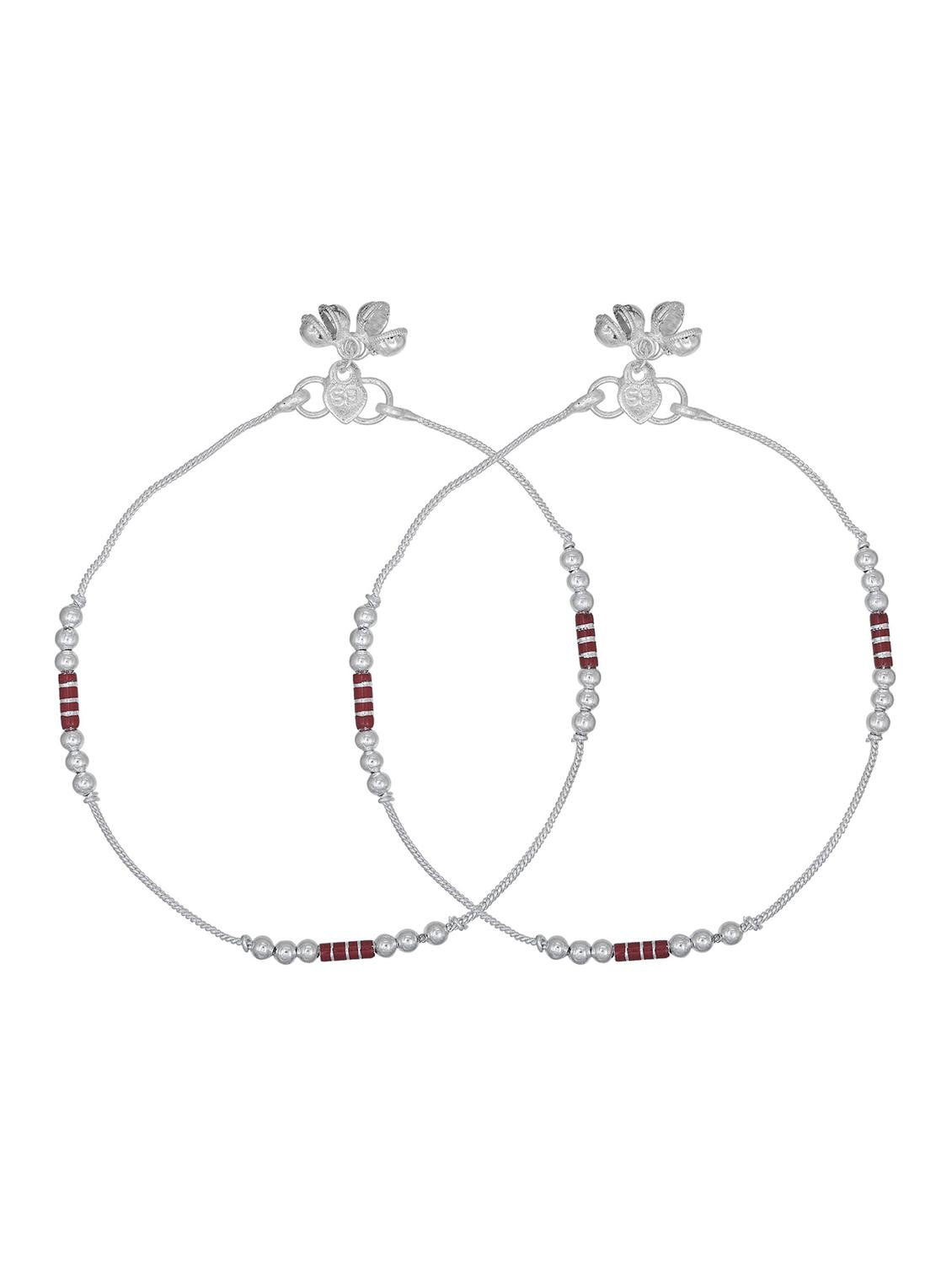 silver plated brass anklet with studded stones - 18534101 - Zoom Image - 0