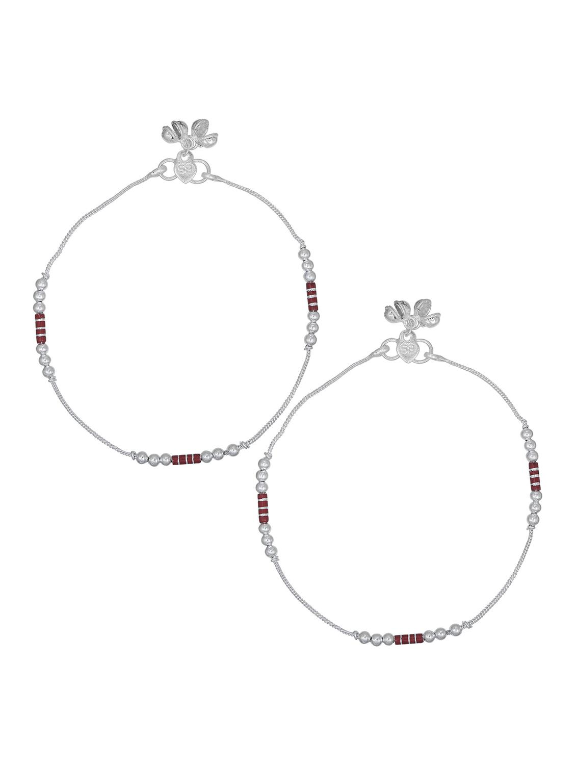 silver plated brass anklet with studded stones - 18534101 - Standard Image - 1