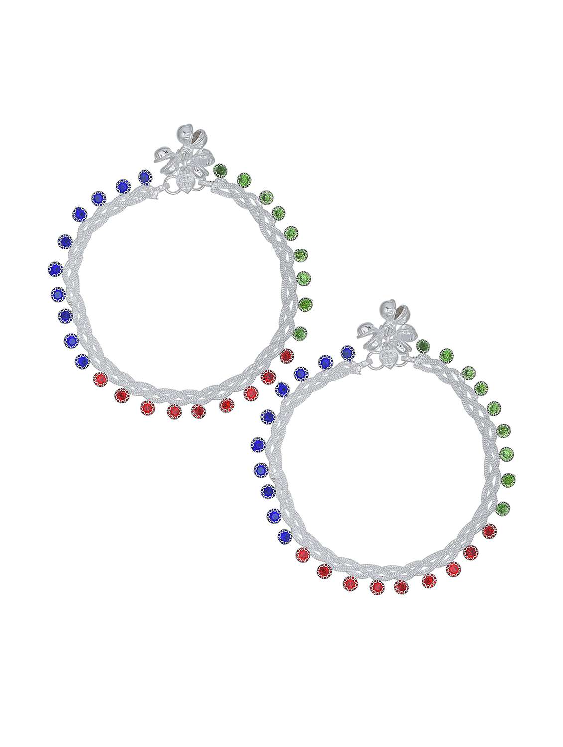 silver plated multi color stoned anklet  - 18534111 -  Standard Image - 1