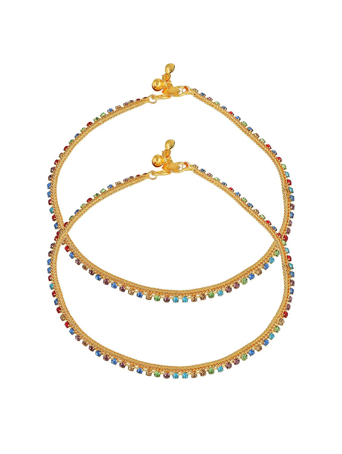 gold plated brass anklet with studded stones  - 18534117 -  Standard Image - 1