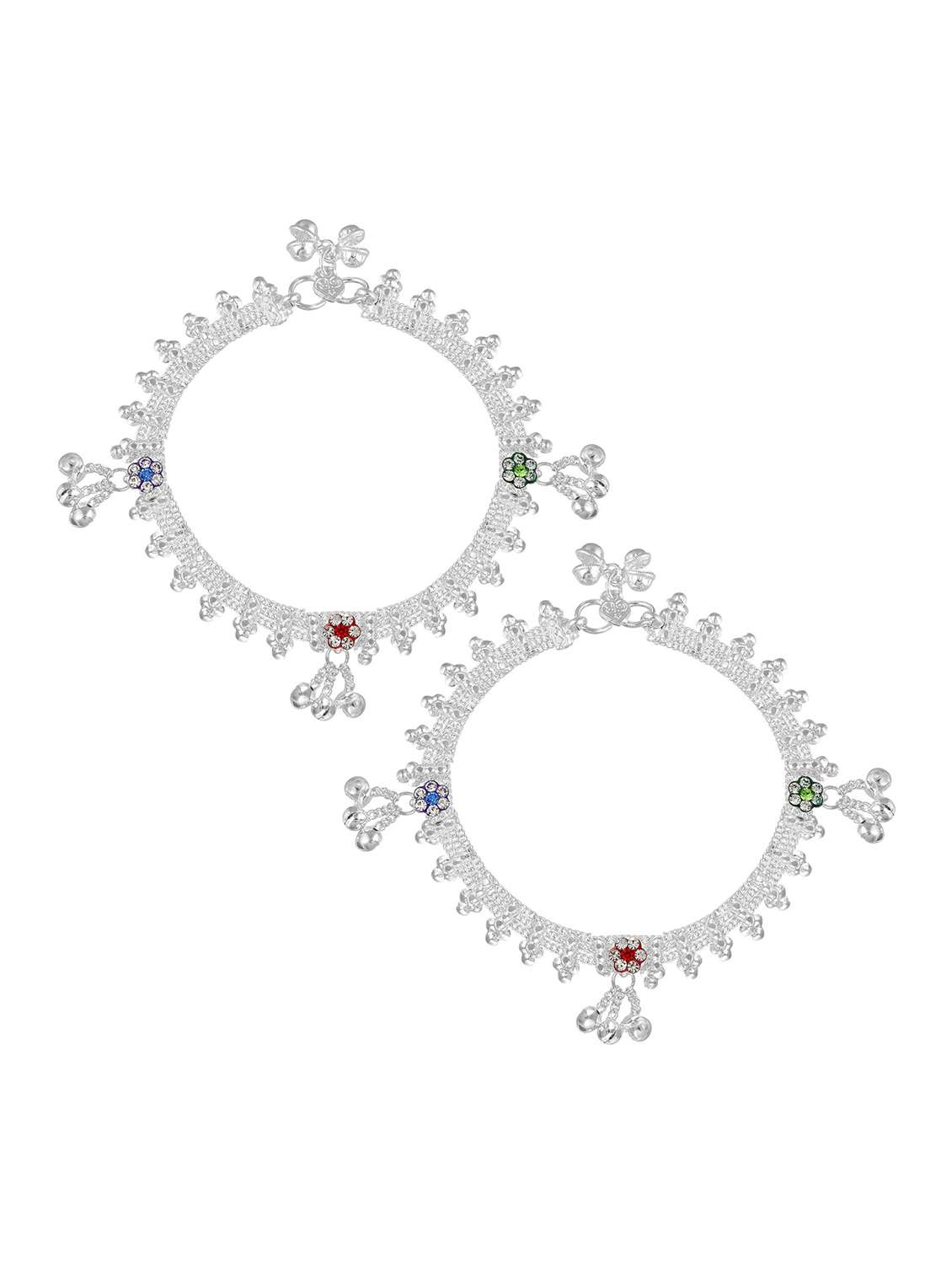 silver plated multi color stoned anklet 