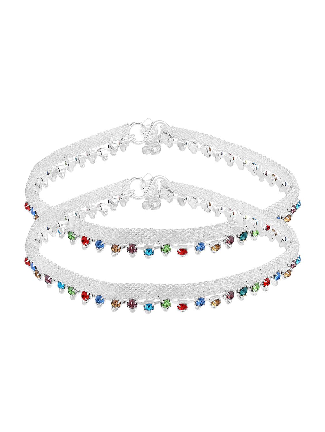 silver plated multi color stoned anklet - 18534132 - Standard Image - 1