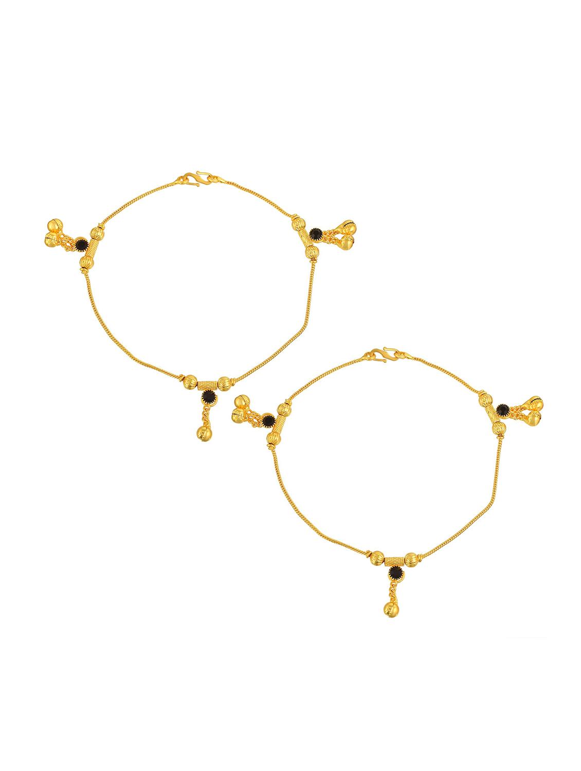 gold plated brass anklet with studded stones - 18534134 - Standard Image - 1