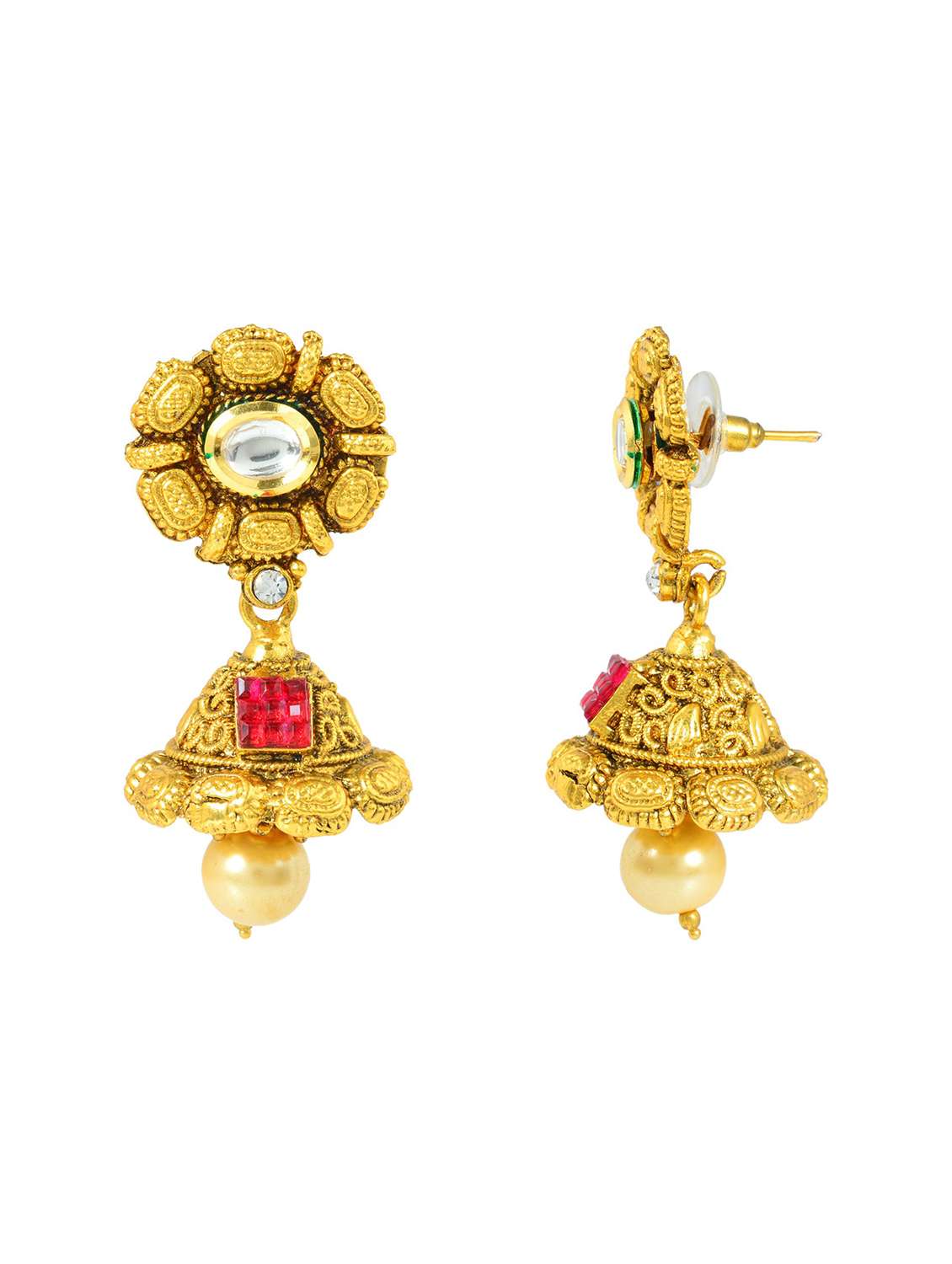 gold brass jhumka earring - 18534173 -  Standard Image - 1