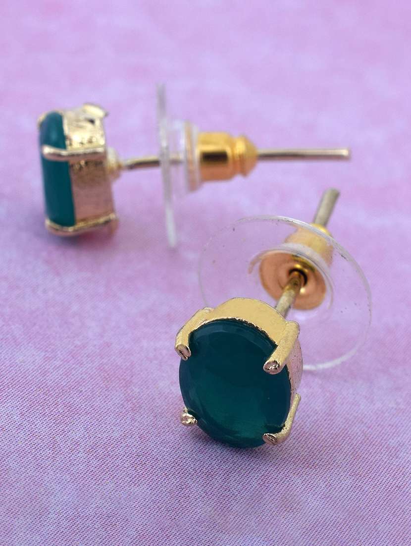 teal green brass stud earring