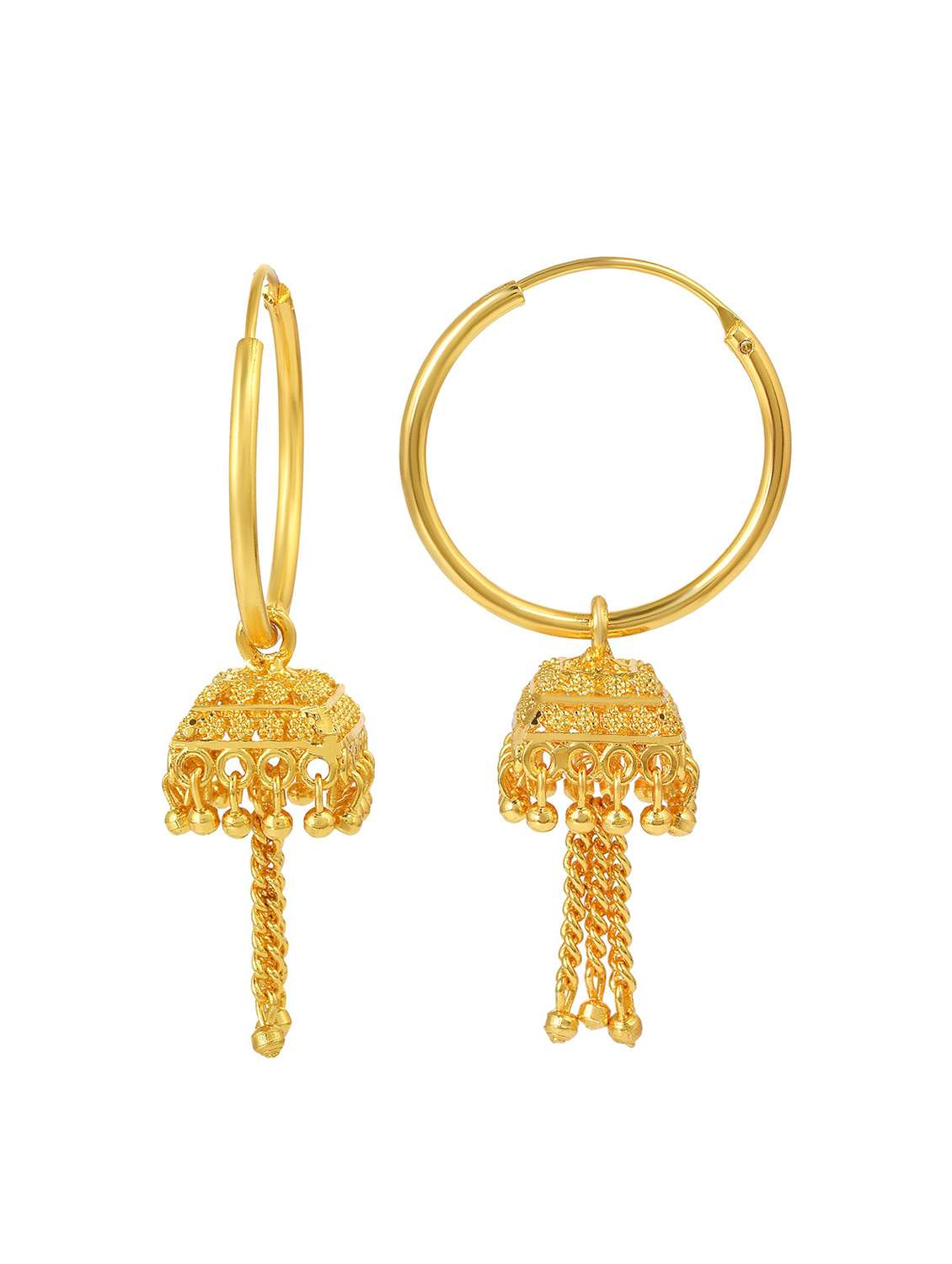 women golden hoop earring - 18534258 -  Standard Image - 1