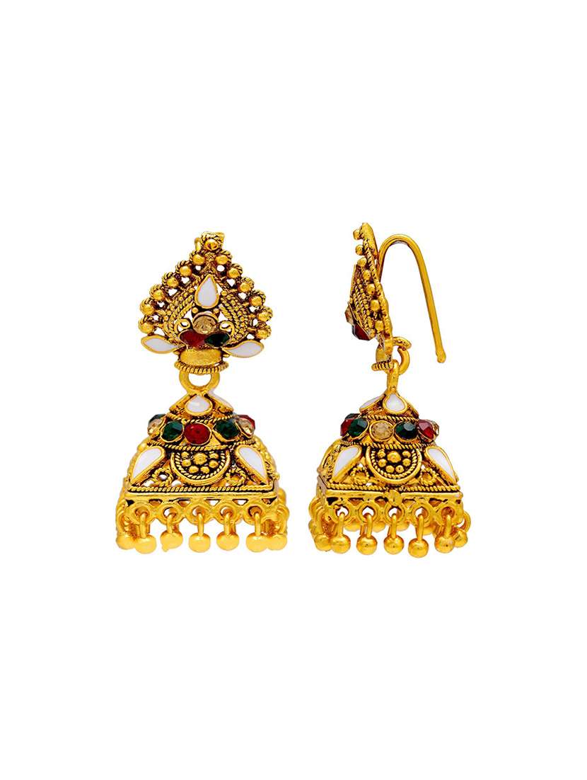 women golden jhumka earring  - 18534303 -  Standard Image - 1