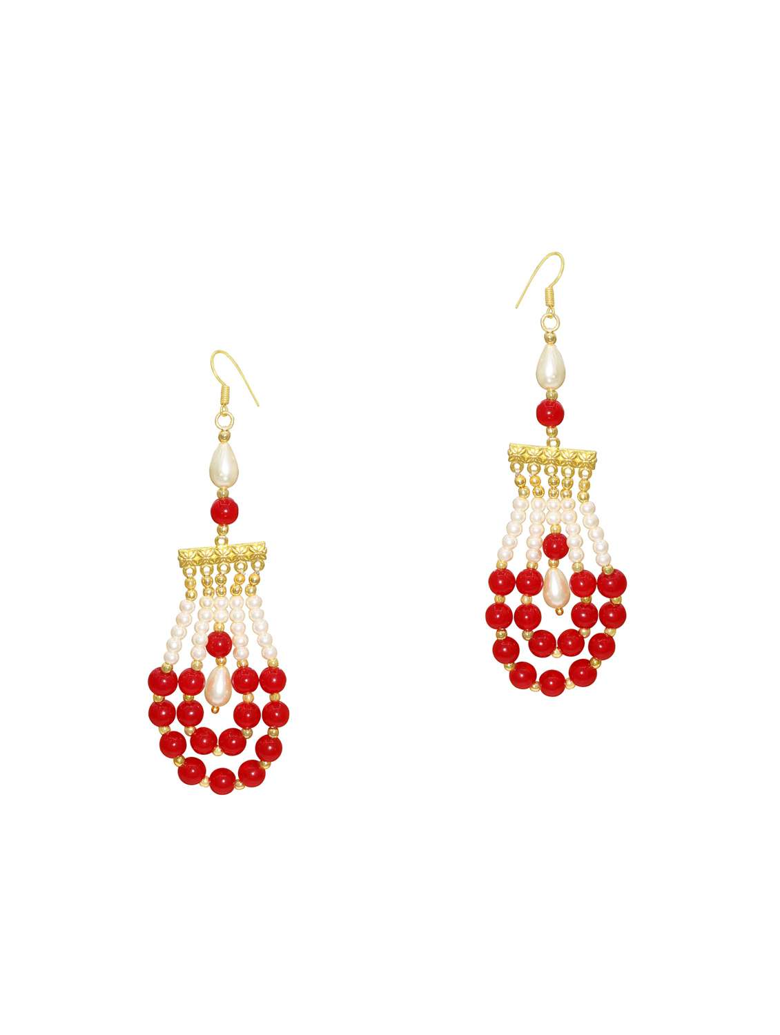 women white & red pearl drop earring 