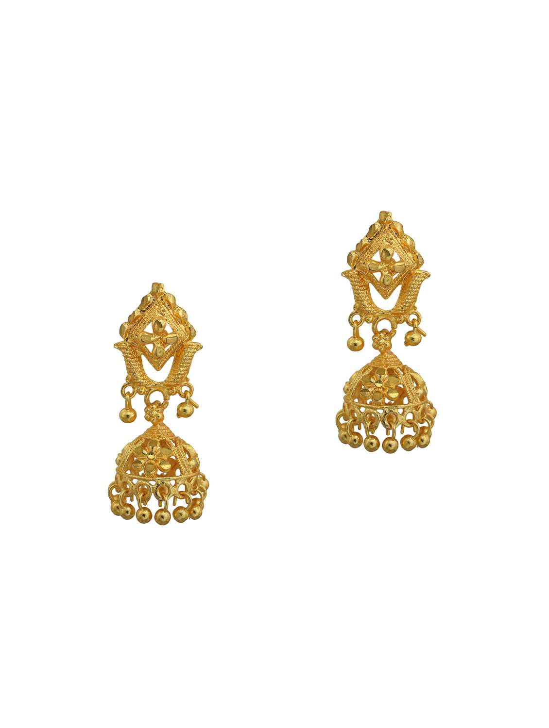 women golden jhumka earring