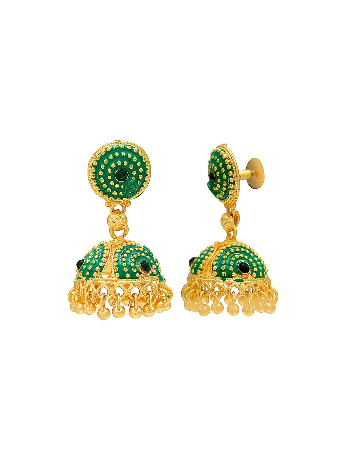 women green meenakari jhumka earring  - 18534400 -  Standard Image - 1