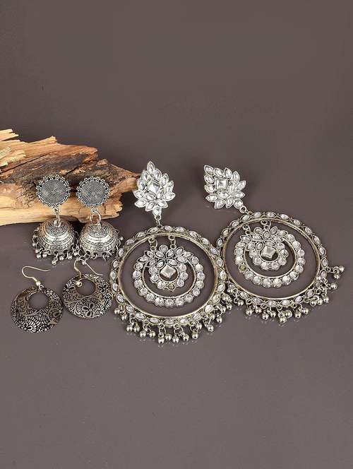 women set of 3 oxidized earring - 18534430 - Standard Image - 0
