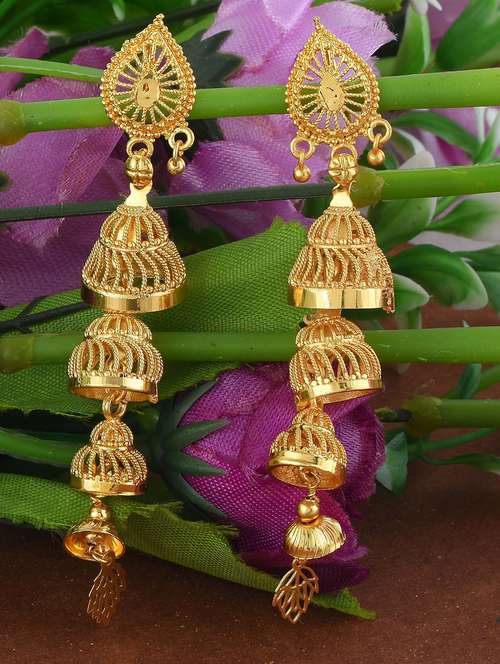 gold brass jhumka earring - 18534458 -  Standard Image - 0