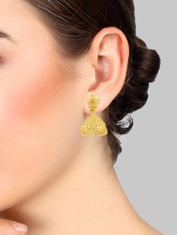 gold brass jhumka earring - 18534541 -  Standard Image - 1