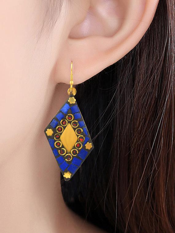 blue brass drop earring - 18534545 -  Standard Image - 1